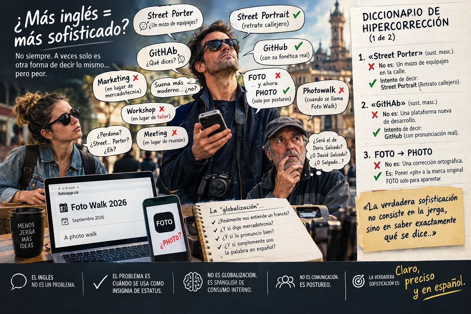 Infografía sobre las paradojas de demasiados anglicismos y diccionario de hipercorrección | MarkOWiHu Fotógrafo • markowihu.es