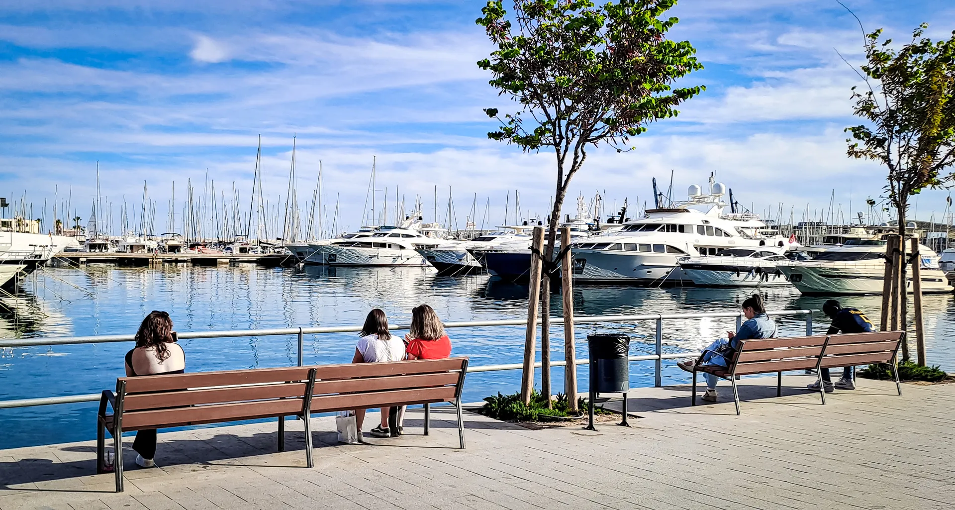 Marina promenade with benches overlooking harbor basins and yachts | Foto Walk 2026 Alicante | MarkOWiHu Photographer
