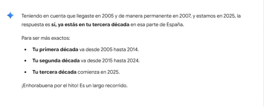 Captura de pantalla del cálculo de inteligencia artificial mostrando tres décadas de residencia | La perla condescendiente | MarkOWiHu Fotógrafo